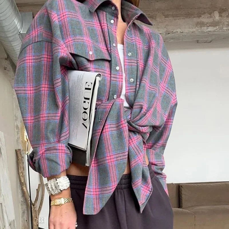 Chemise à Carreaux Manches Longues pour Femme
