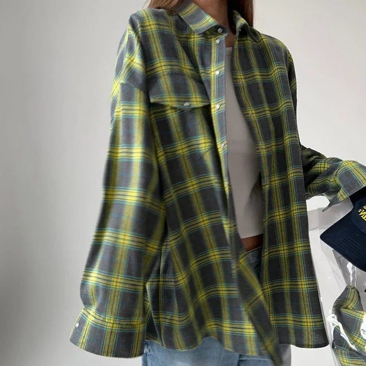 Chemise à Carreaux Manches Longues pour Femme - Vert