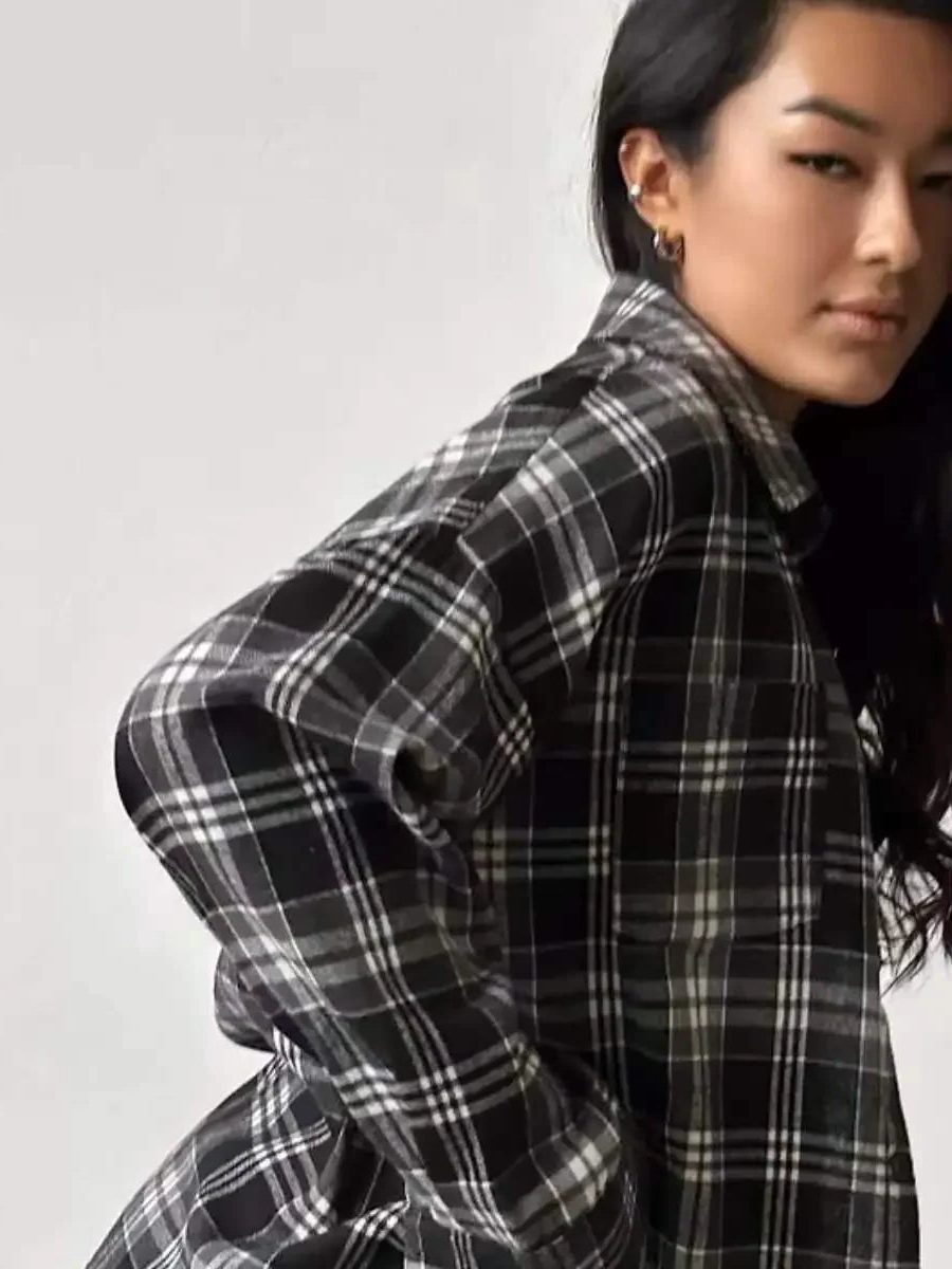 Chemise à Carreaux Manches Longues pour Femme - Noir