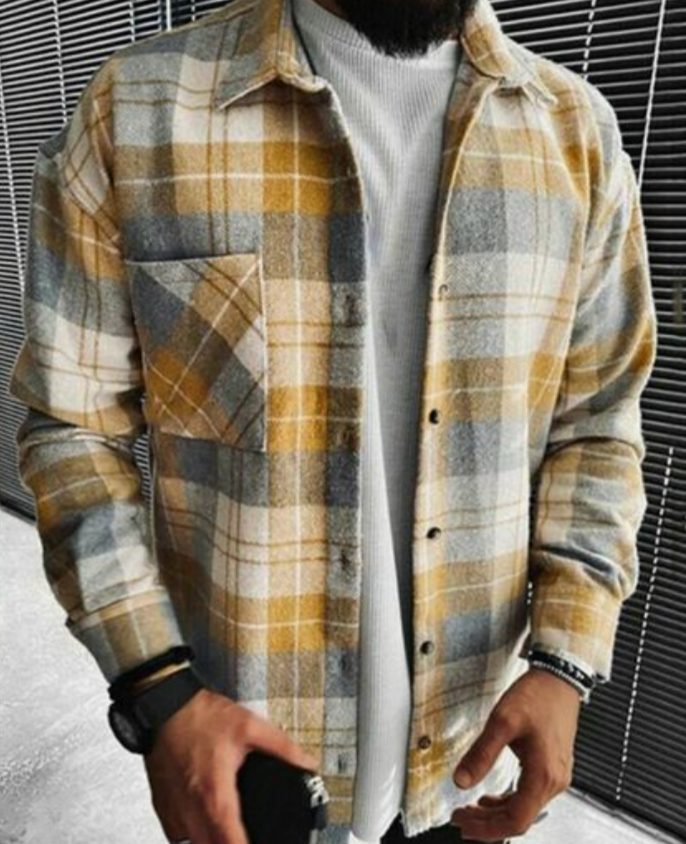 Chemise à Carreaux Surdimensionnée pour Homme - Jaune