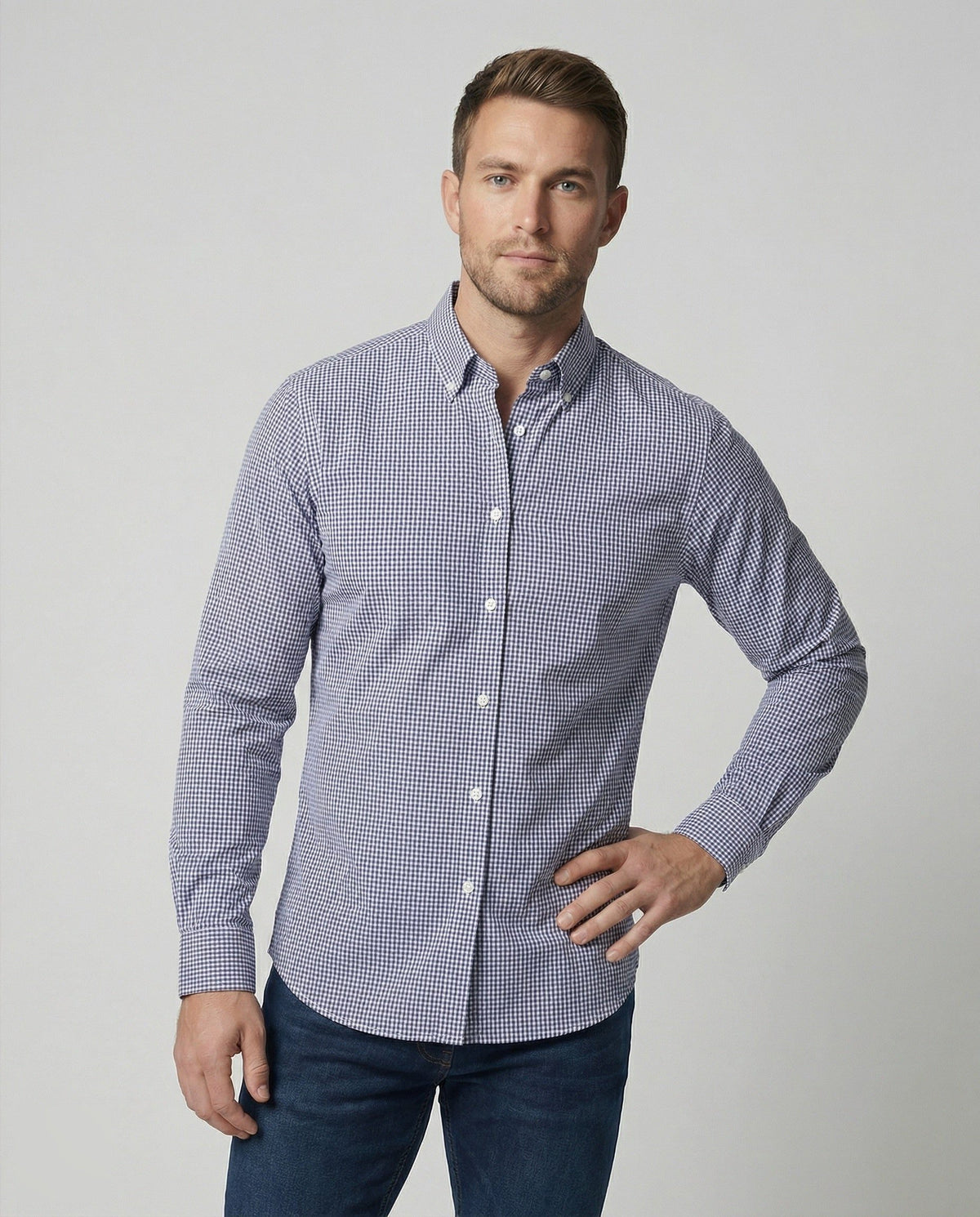 Chemise à Carreaux Vichy avec Col Boutonné pour Homme - View 2