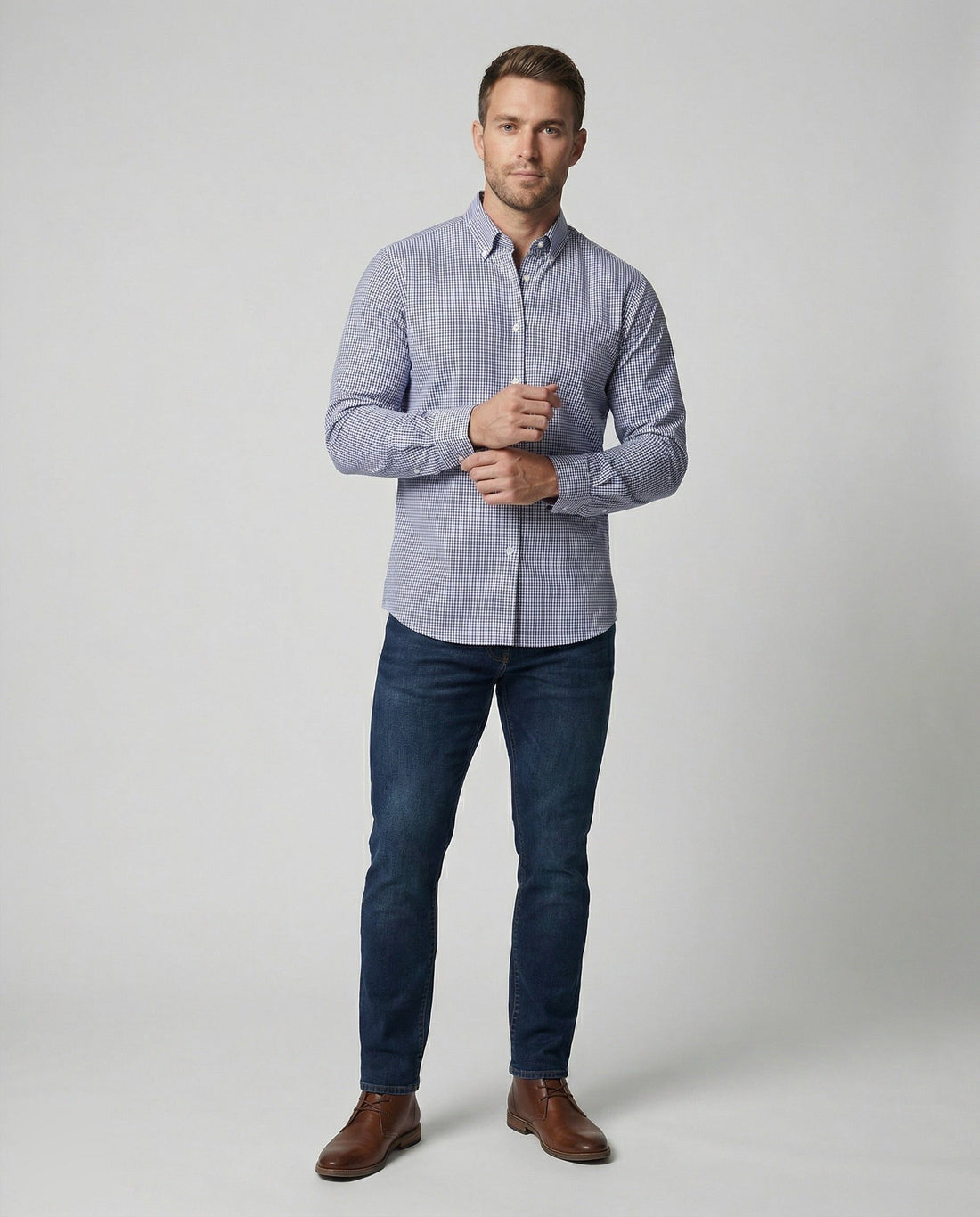 Chemise à Carreaux Vichy avec Col Boutonné pour Homme