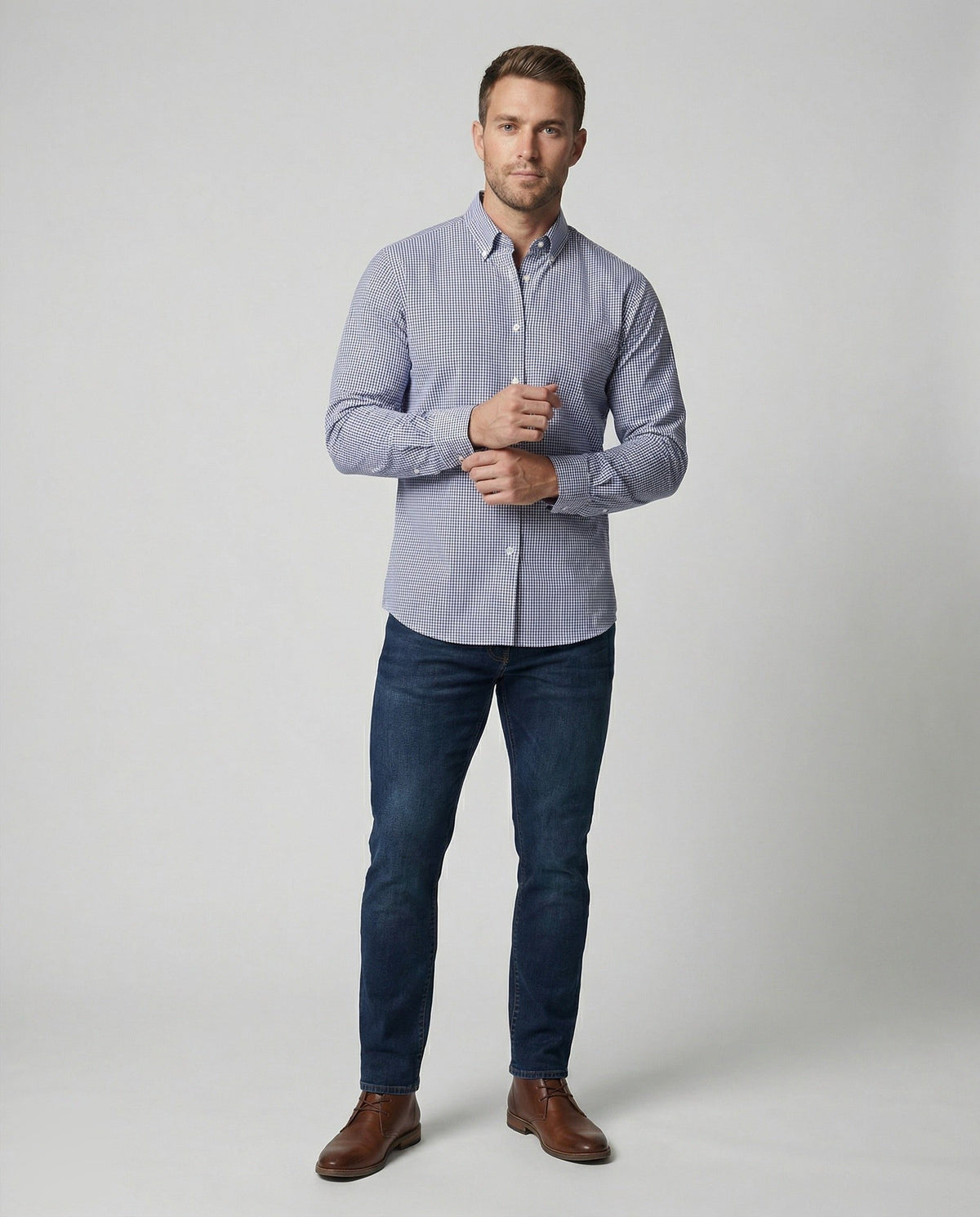 Chemise à Carreaux Vichy avec Col Boutonné pour Homme