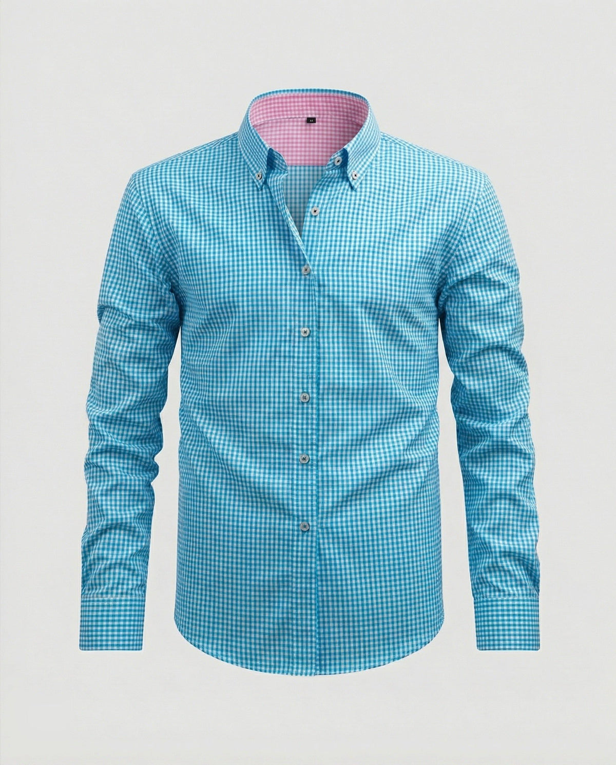 Chemise à Carreaux Vichy avec Col Boutonné pour Homme - Bleu
