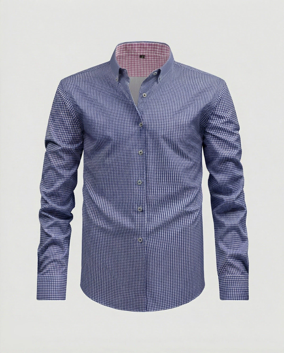 Chemise à Carreaux Vichy avec Col Boutonné pour Homme - Bleu foncé