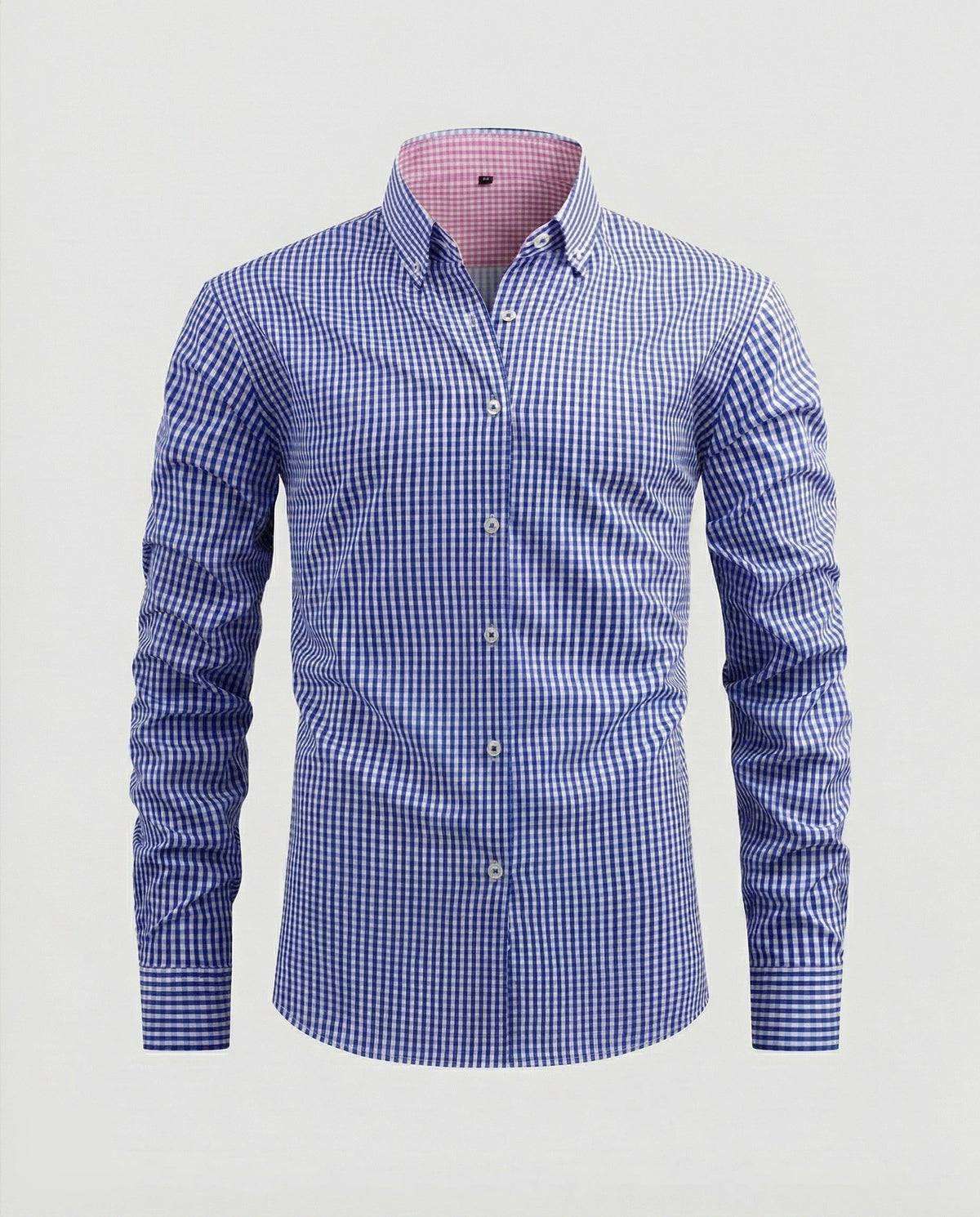 Chemise à Carreaux Vichy avec Col Boutonné pour Homme - Bleu marine
