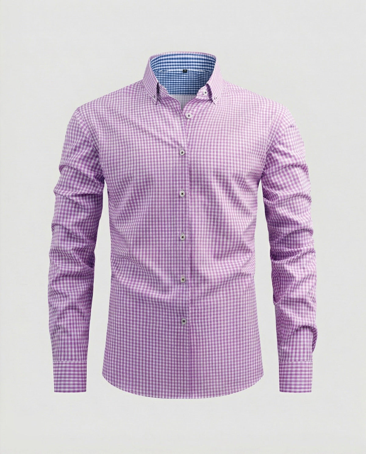 Chemise à Carreaux Vichy avec Col Boutonné pour Homme - Lilas