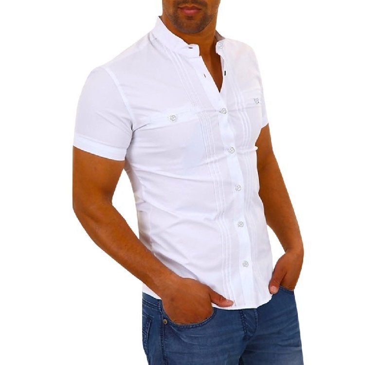 Chemise à Col Montant Manches Courtes pour Homme