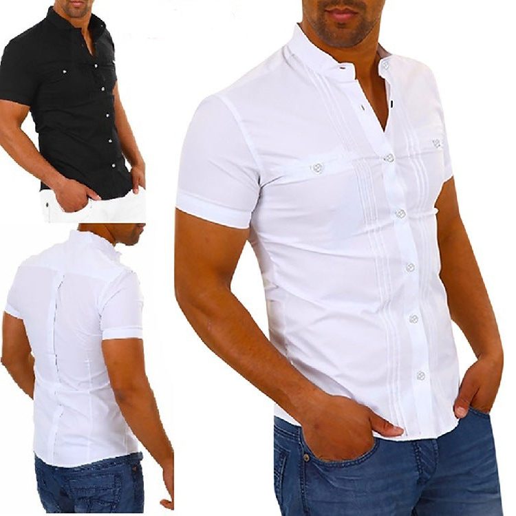 Chemise à Col Montant Manches Courtes pour Homme