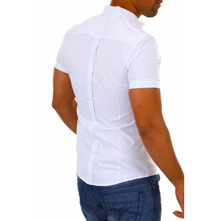 Chemise à Col Montant Manches Courtes pour Homme - View 3
