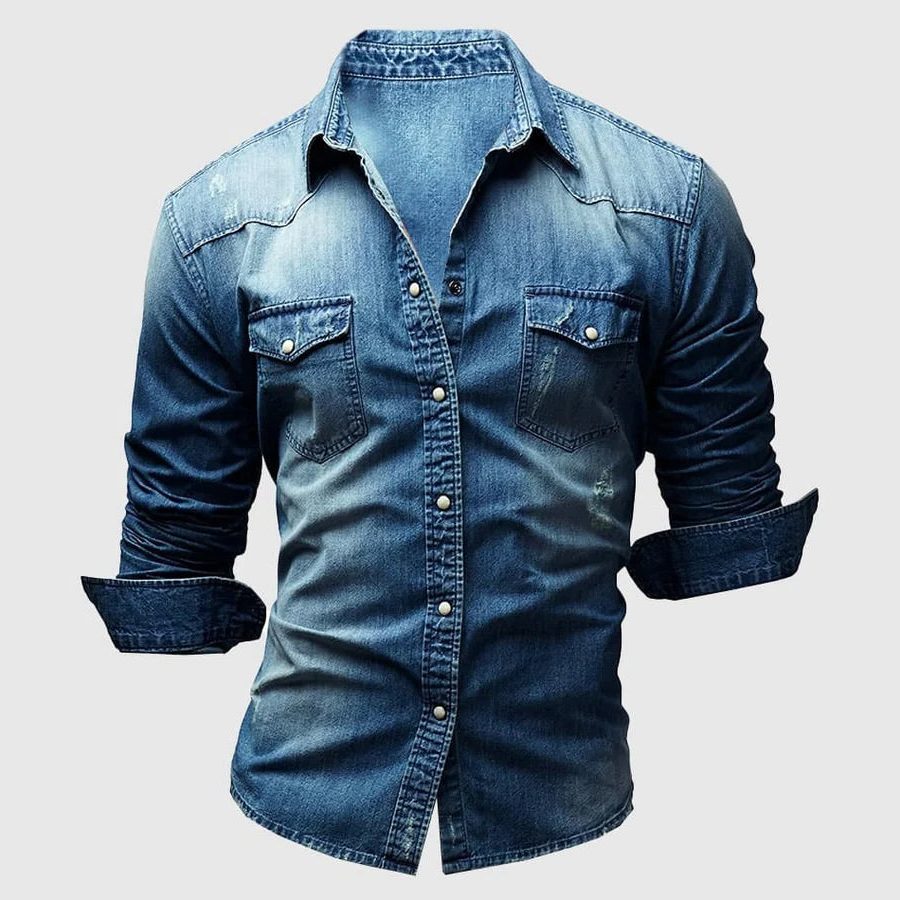 Chemise Denim à Manches Longues pour Homme - Bleu foncé