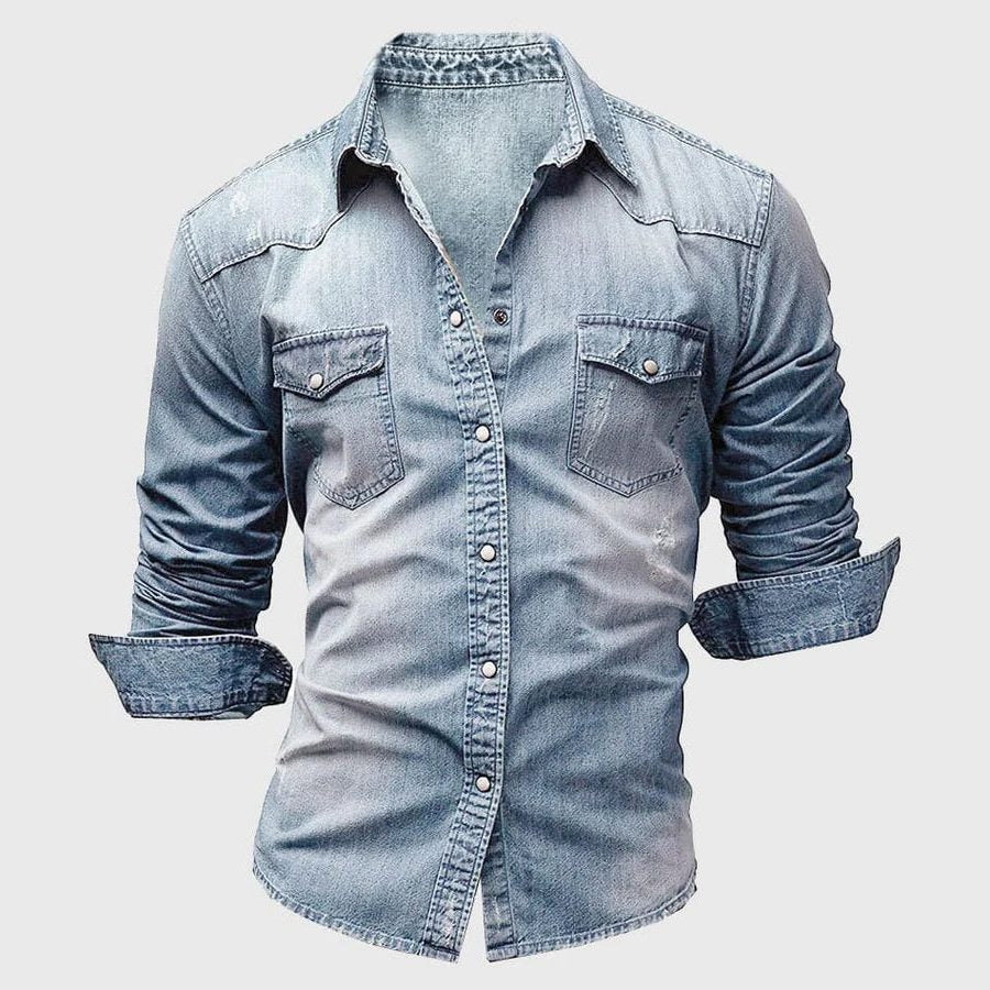 Chemise Denim à Manches Longues pour Homme - Bleu clair