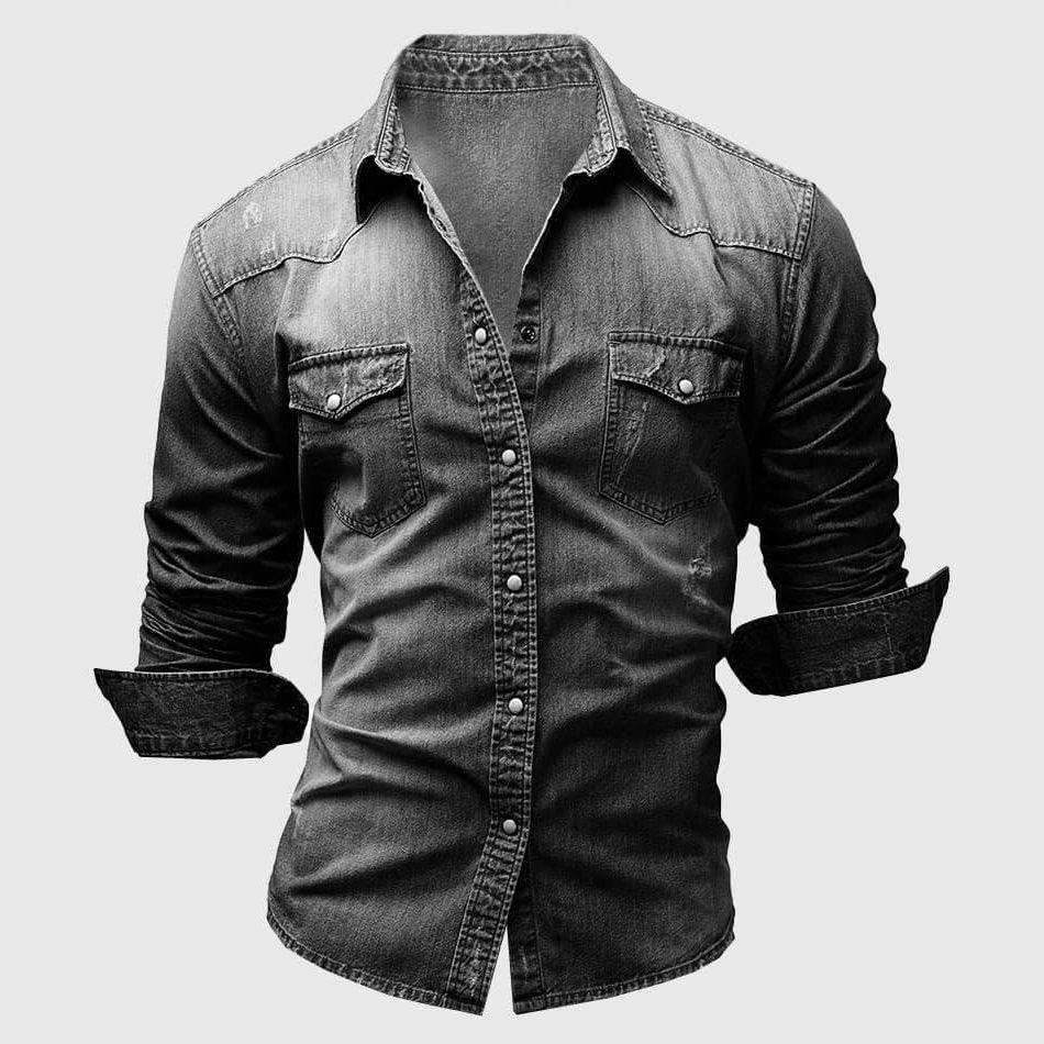 Chemise Denim à Manches Longues pour Homme - Noir