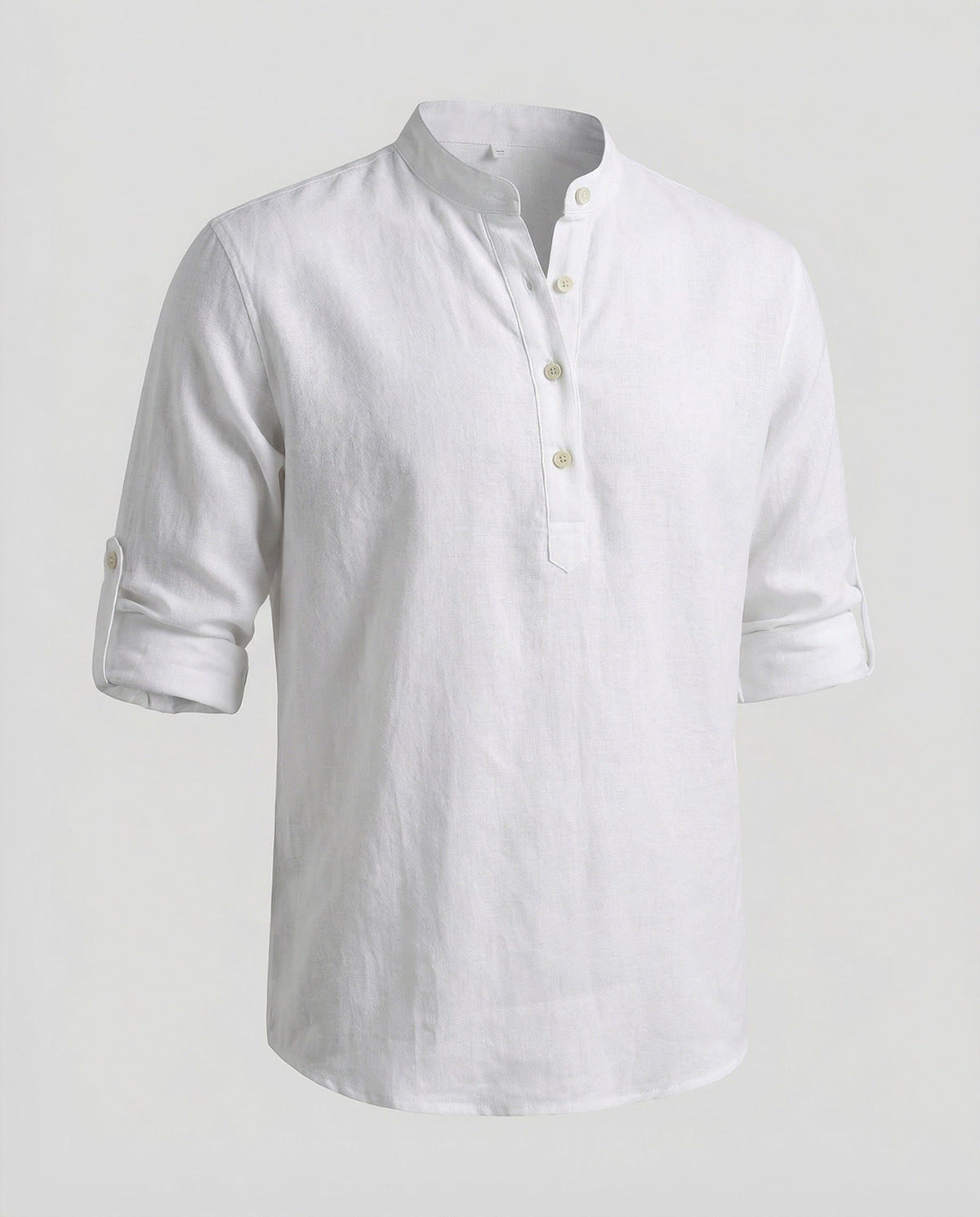Chemise Henley en Lin avec Col Montant pour Homme - Blanc