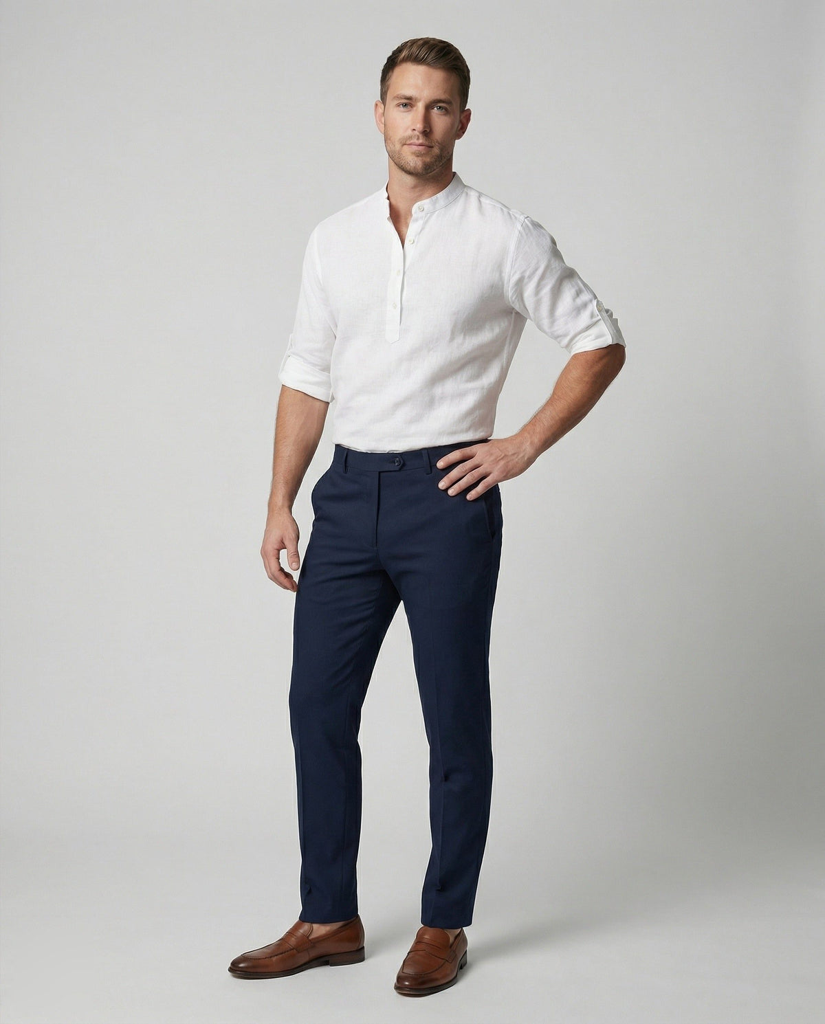 Chemise Henley en Lin avec Col Montant pour Homme