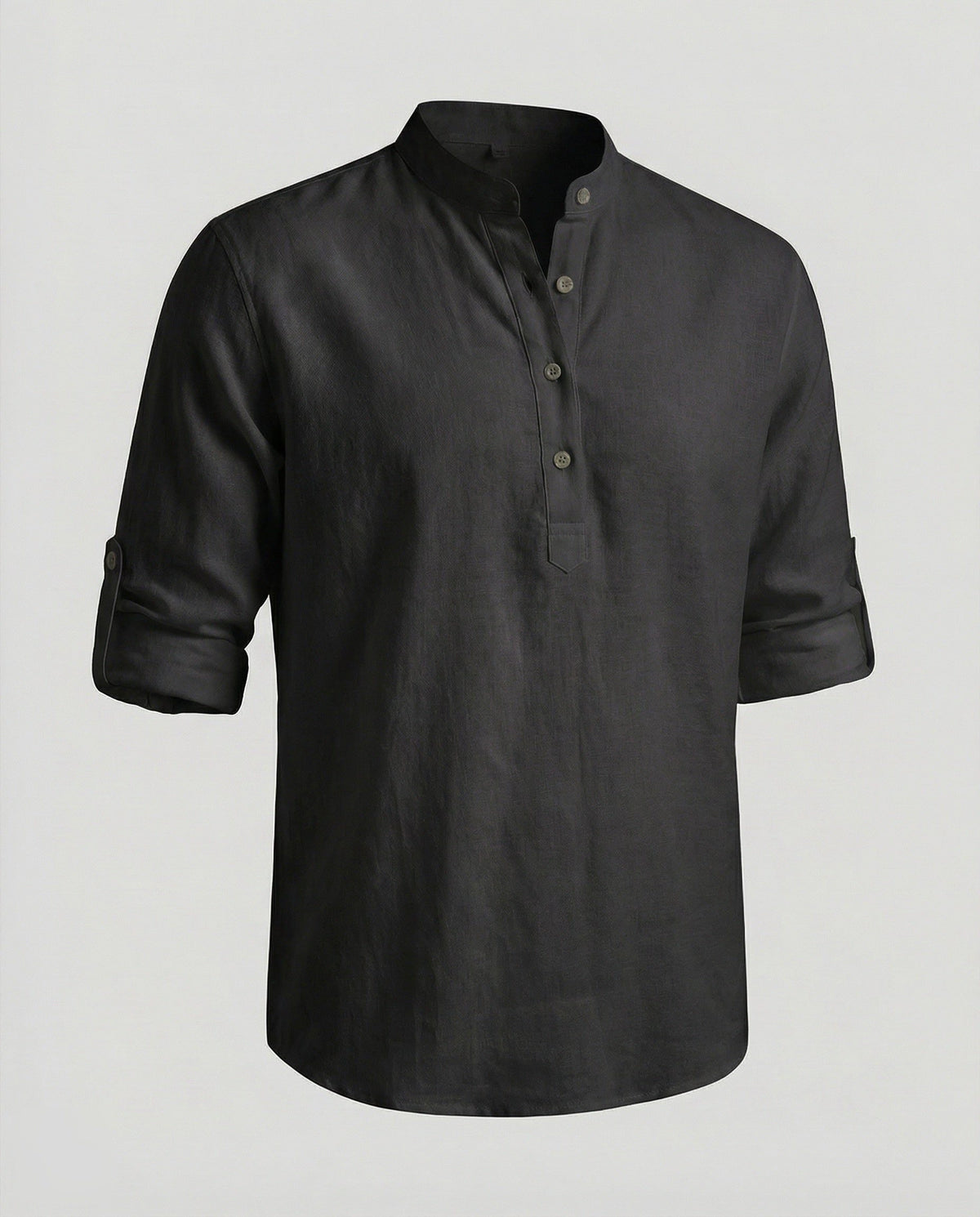 Chemise Henley en Lin avec Col Montant pour Homme - Noir