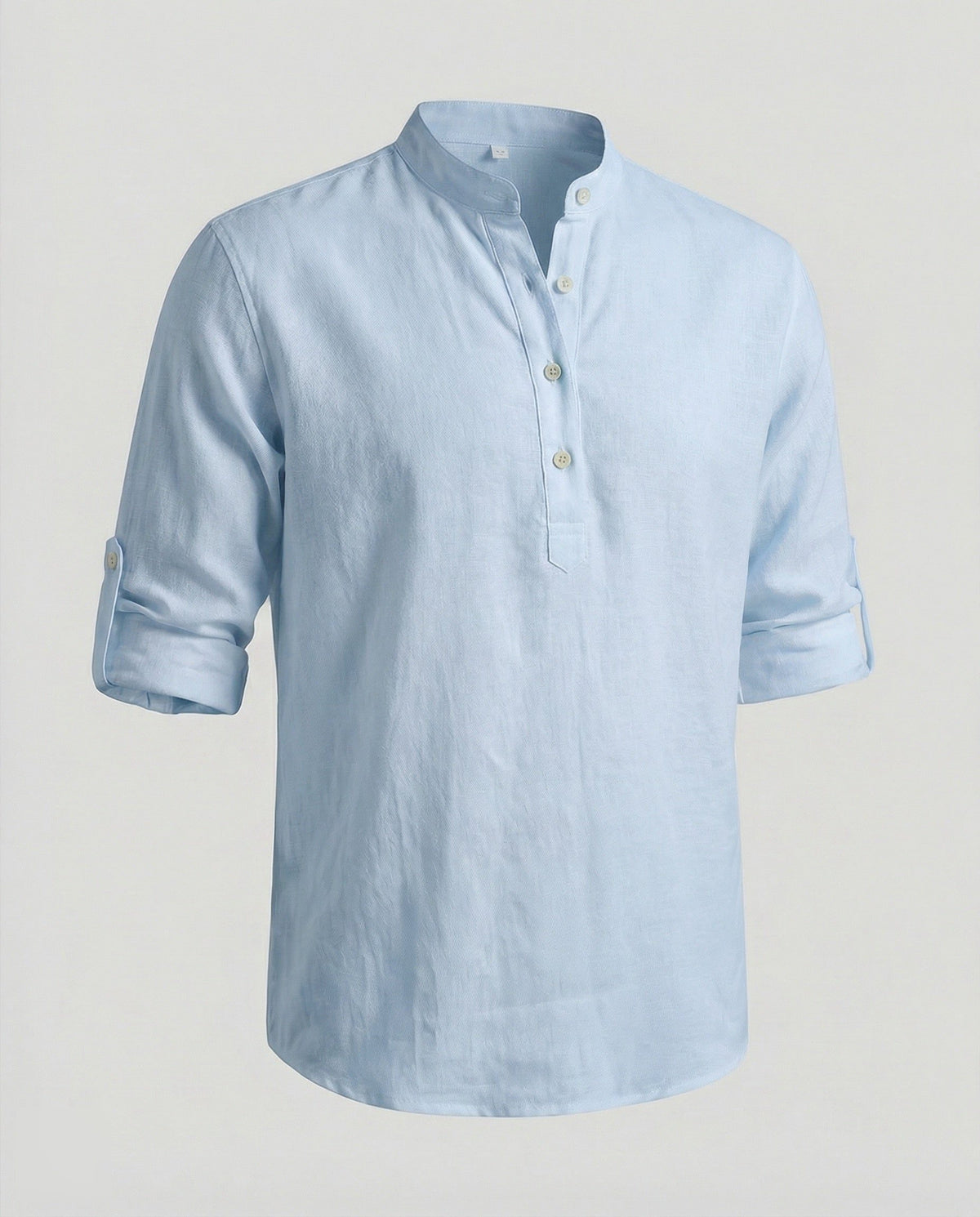 Chemise Henley en Lin avec Col Montant pour Homme - Bleu clair