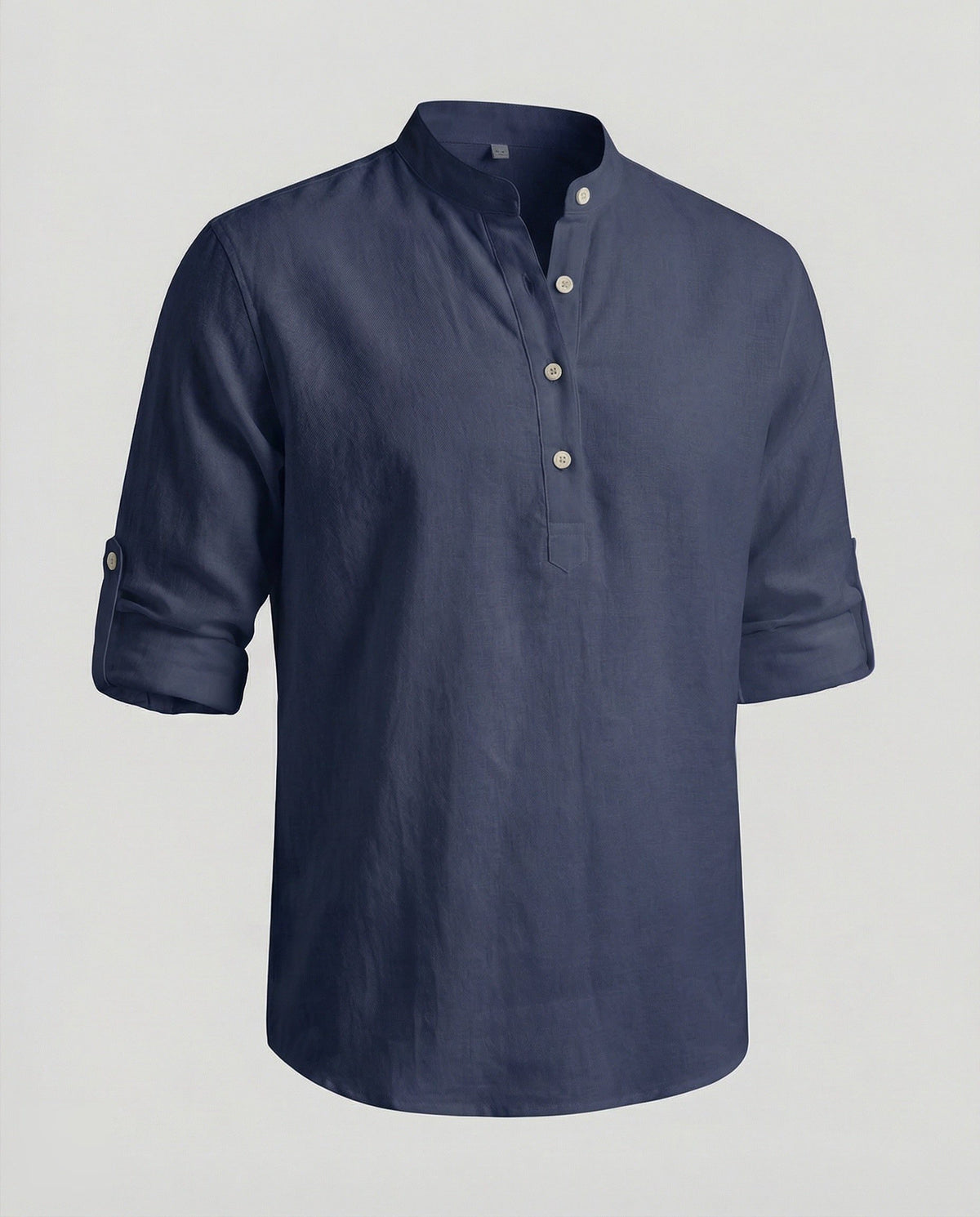 Chemise Henley en Lin avec Col Montant pour Homme - Bleu foncé