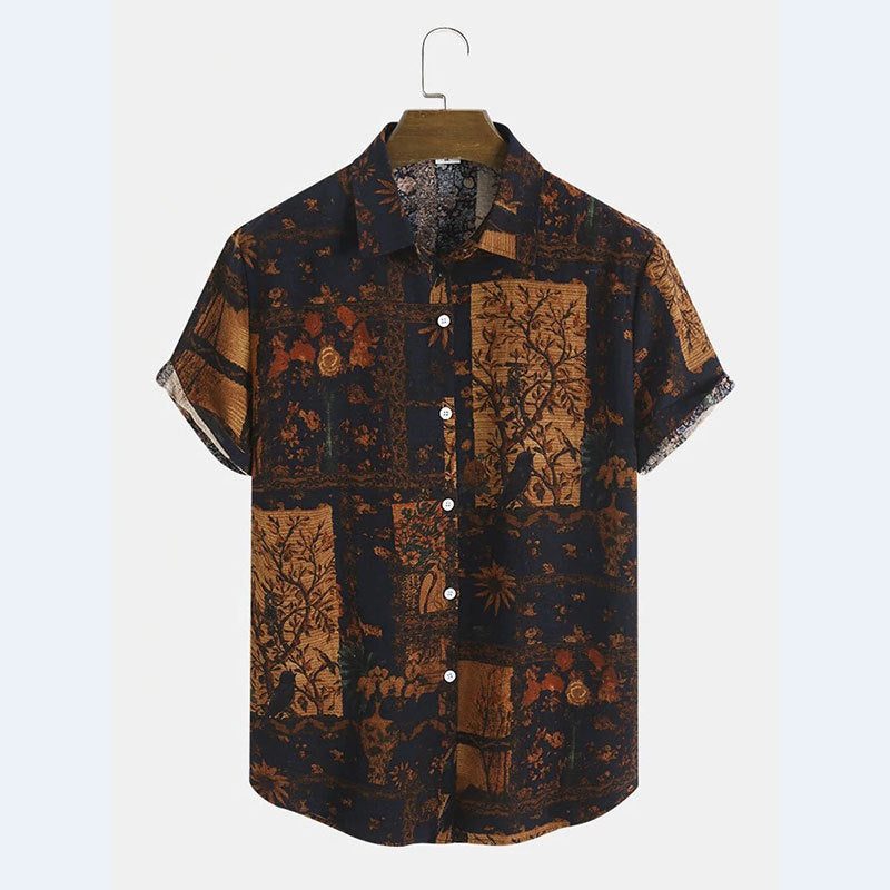 Chemise à Manches Courtes Motif Fleuri pour Homme - Marron