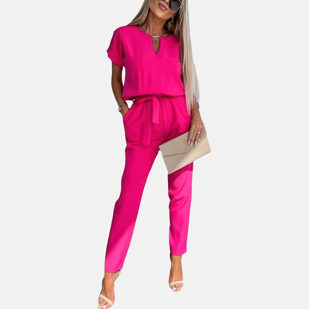Combinaison Courte sans Manches avec Poches pour Femme - Rouge Rosé