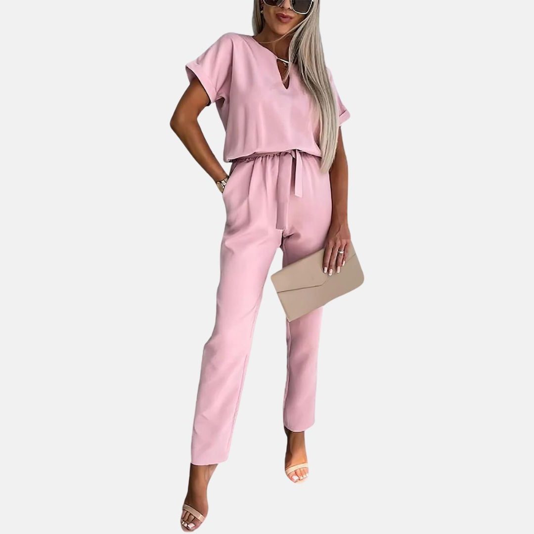 Combinaison Courte sans Manches avec Poches pour Femme - Rose