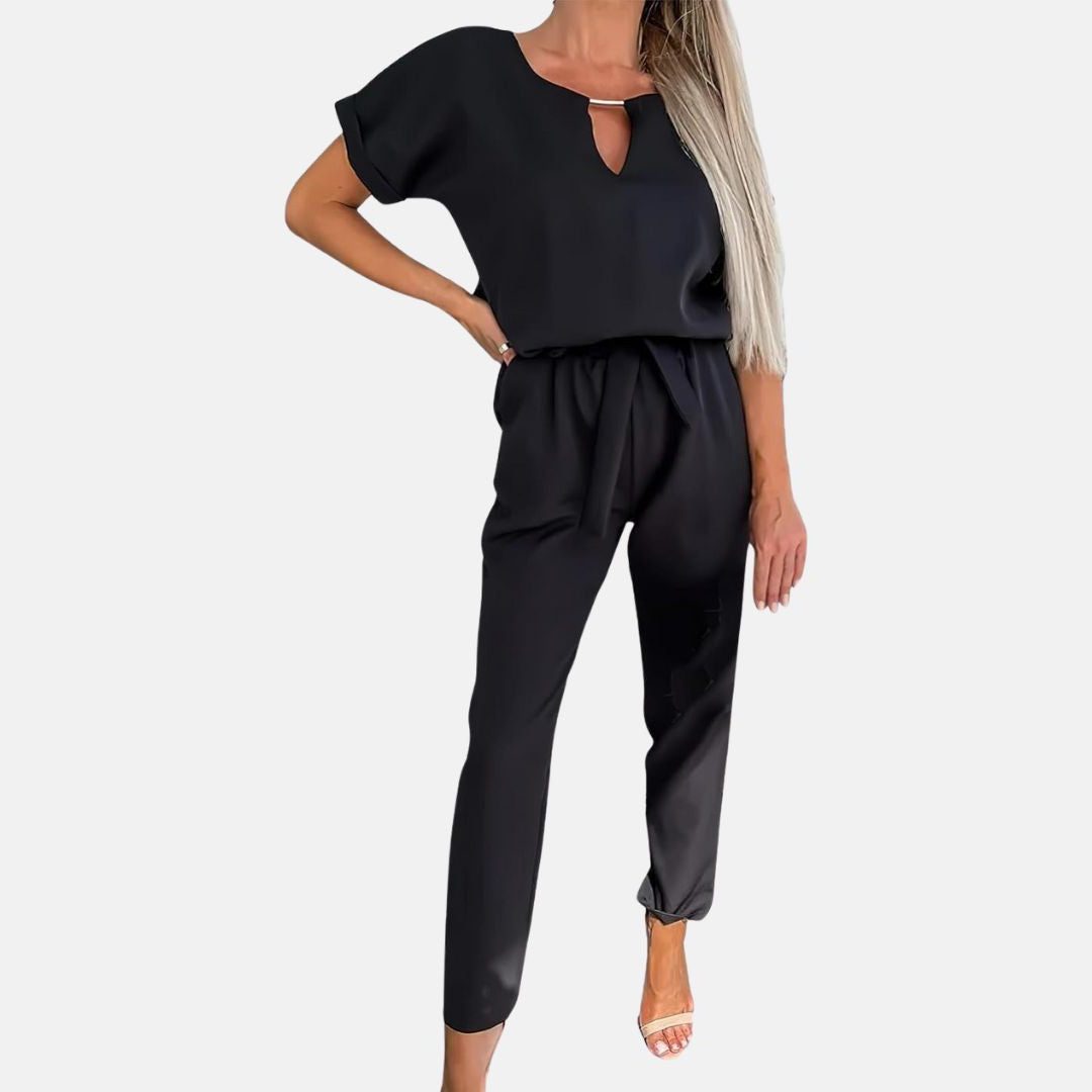 Combinaison Courte sans Manches avec Poches pour Femme - Noir