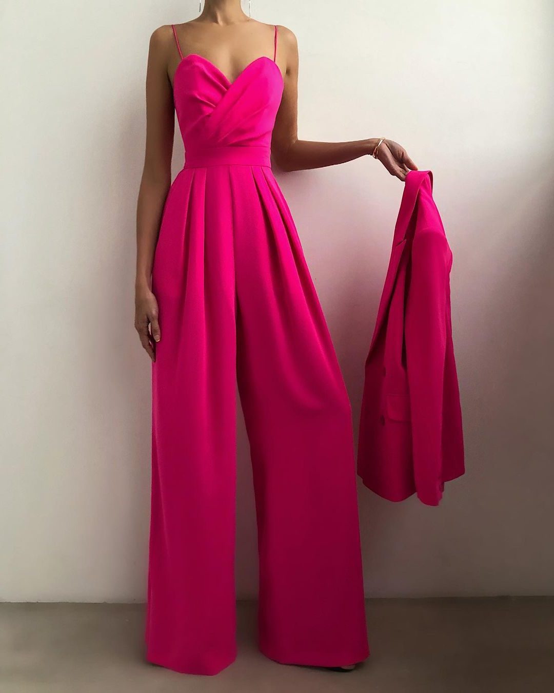 Combinaison Large à Bretelles Fines pour Femme - Rose rouge