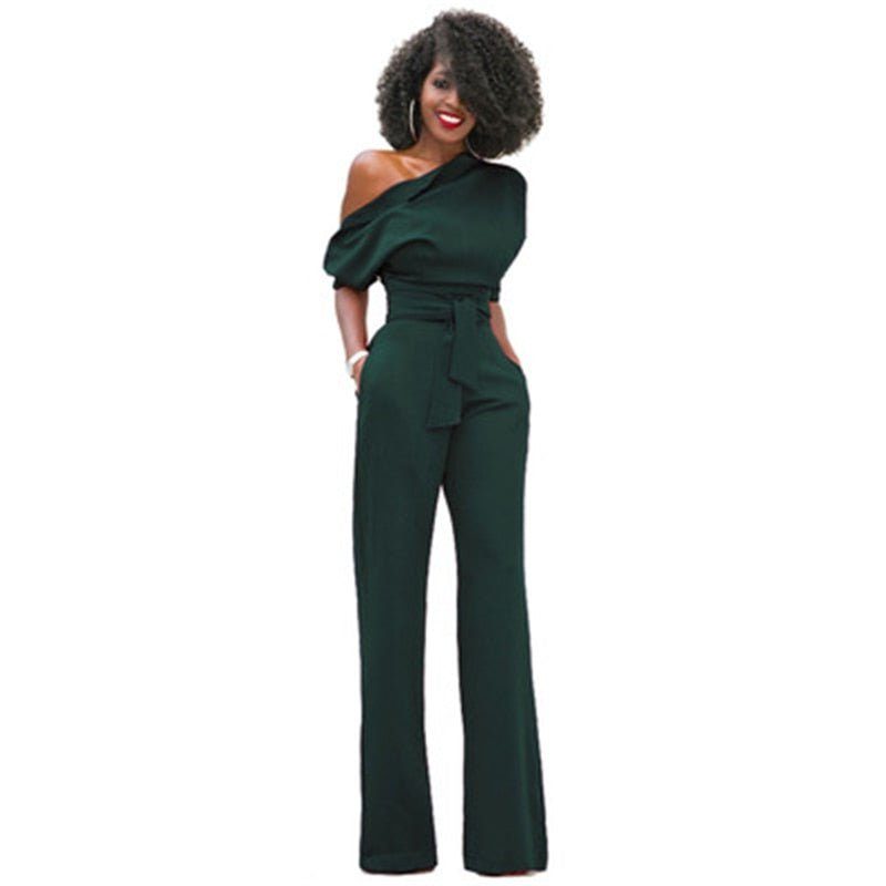 Combinaison Épaule Dénudée avec Ceinture pour Femme - Vert