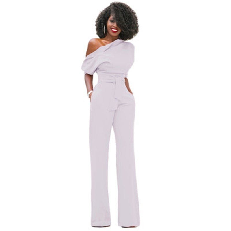 Combinaison Épaule Dénudée avec Ceinture pour Femme - Blanc