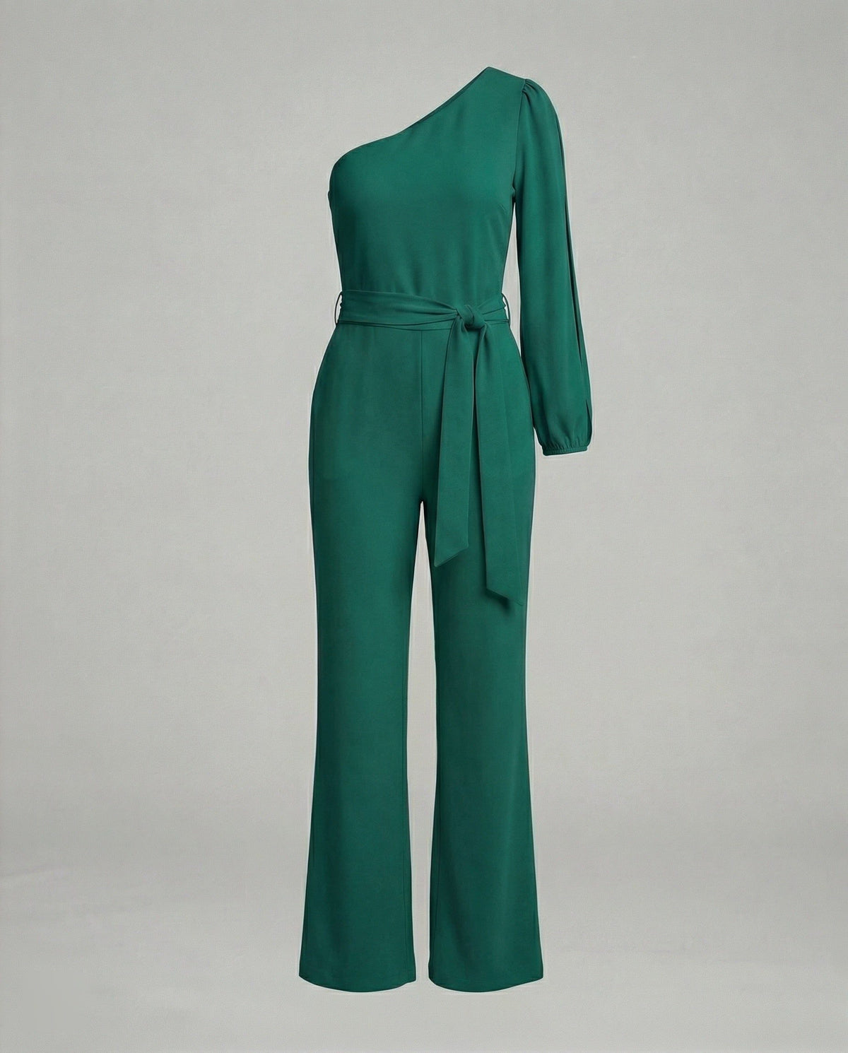 Combinaison une Épaule avec Ceinture Nœud pour Femme - Vert uni