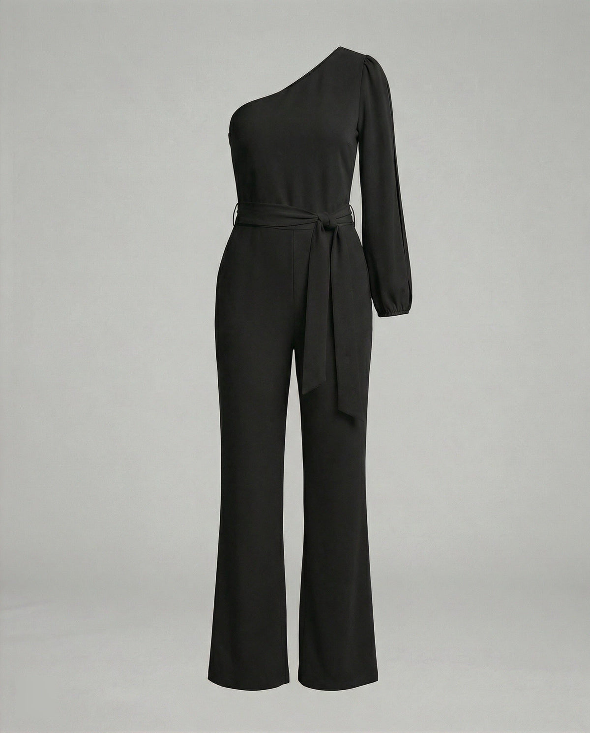 Combinaison une Épaule avec Ceinture Nœud pour Femme - Noir solide