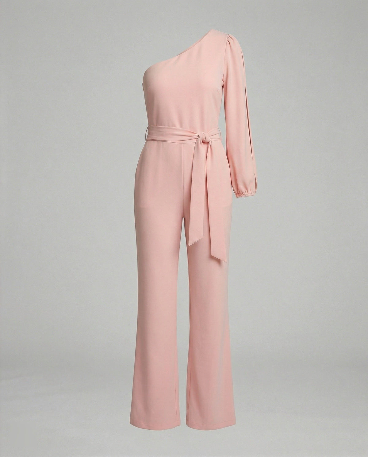 Combinaison une Épaule avec Ceinture Nœud pour Femme - Rose solide
