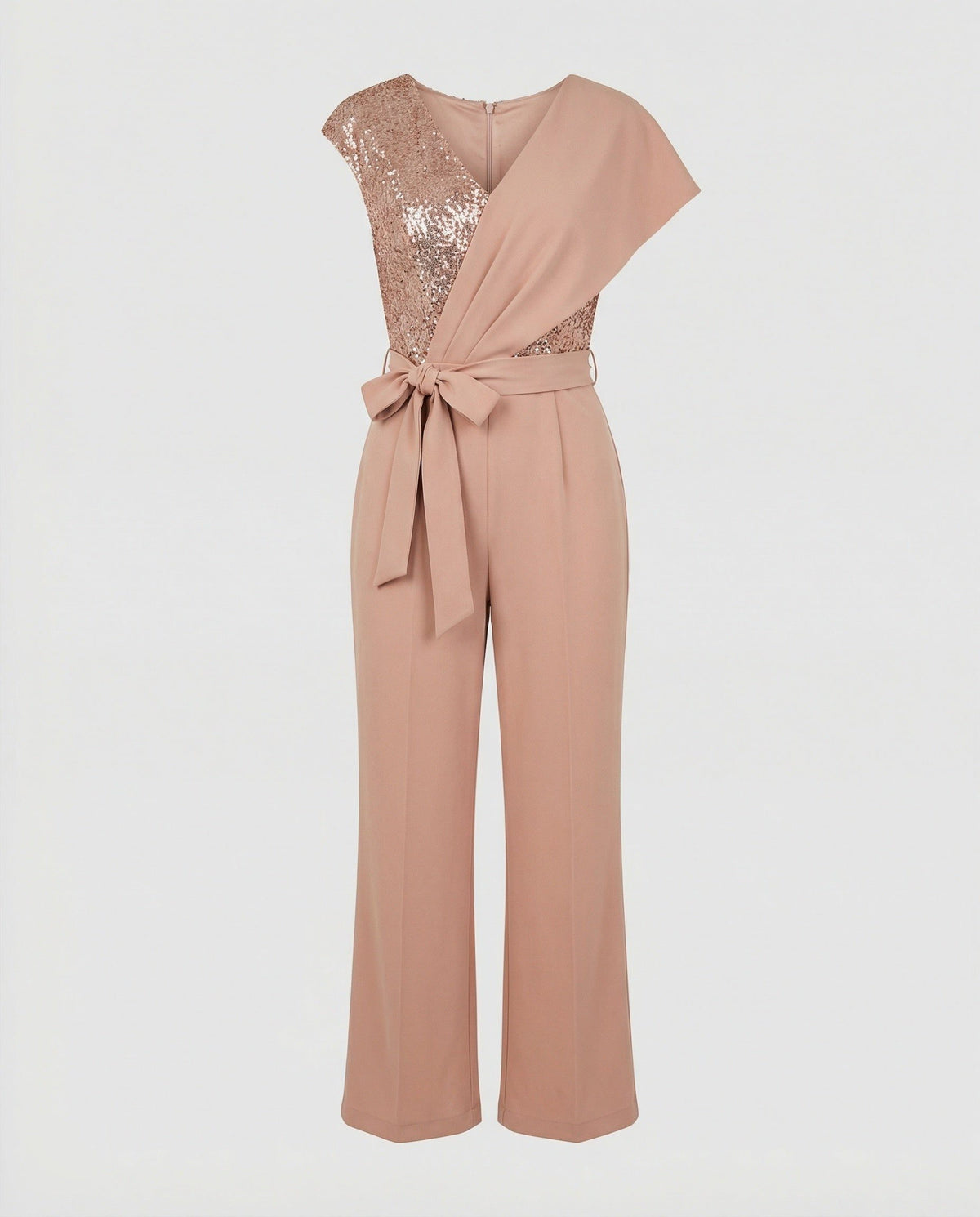 Combinaison une Épaule avec Ceinture Nœud pour Femme - Abricot