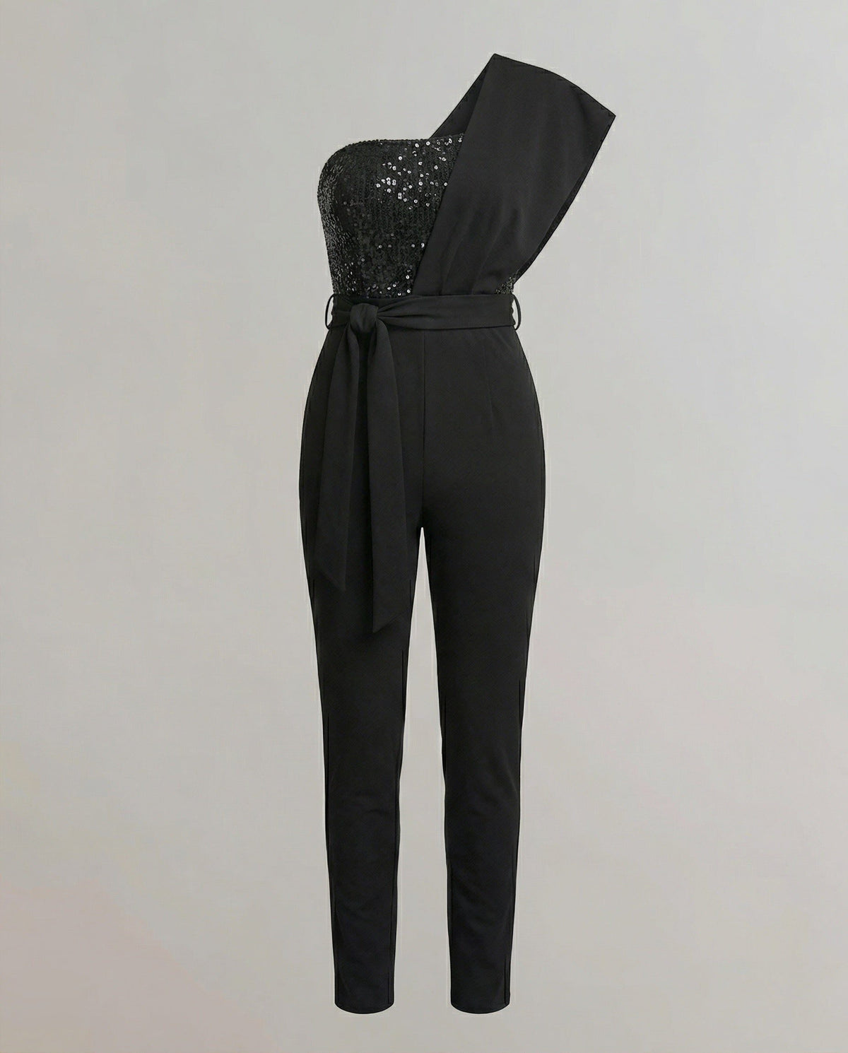 Combinaison une Épaule avec Ceinture Nœud pour Femme - Noir