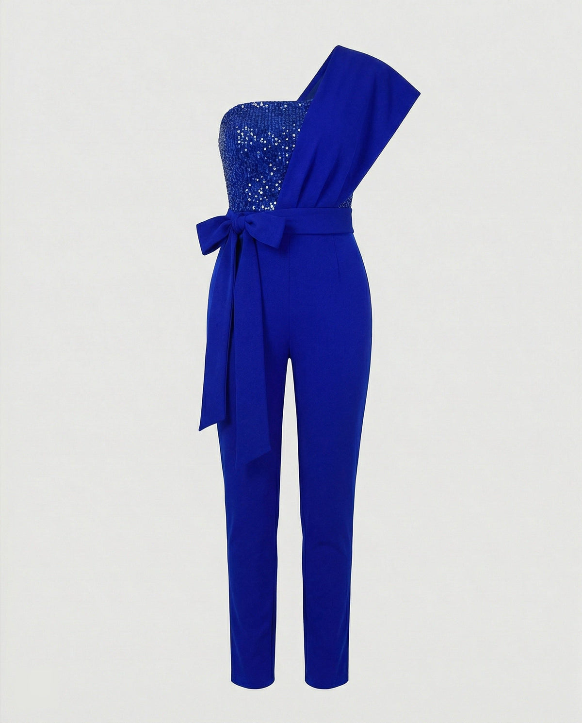 Combinaison une Épaule avec Ceinture Nœud pour Femme - Bleu