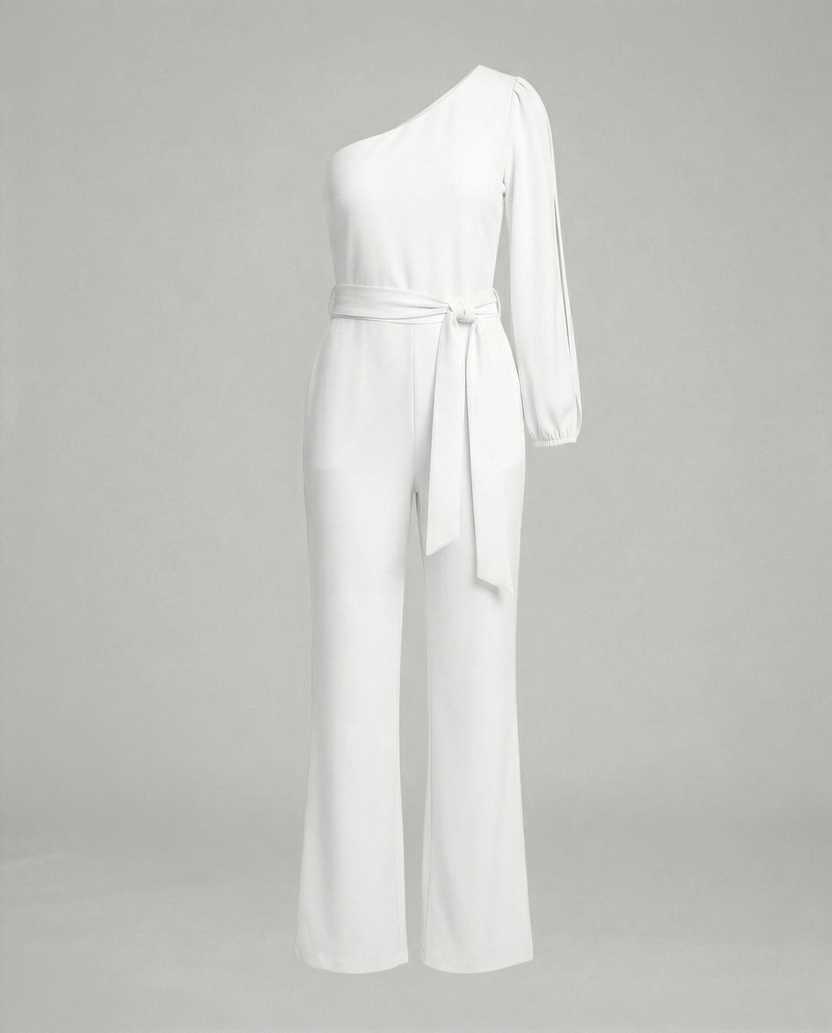 Combinaison une Épaule avec Ceinture Nœud pour Femme - Blanc solide