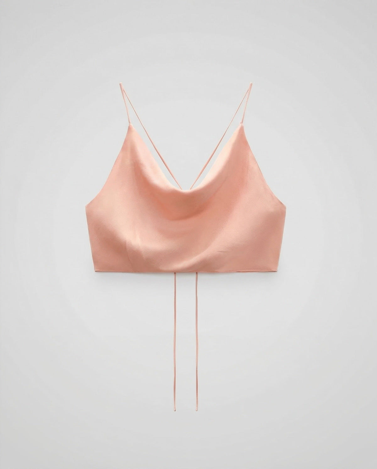 Crop Top Satin à Encolure Drapée pour Femme - Rose