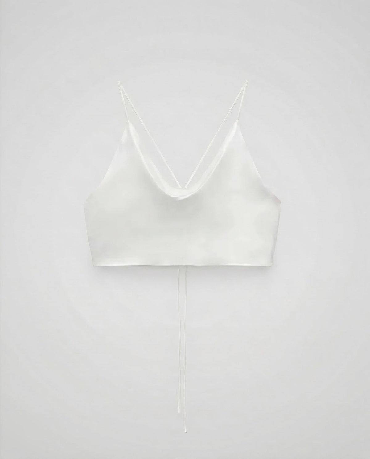 Crop Top Satin à Encolure Drapée pour Femme - Blanc