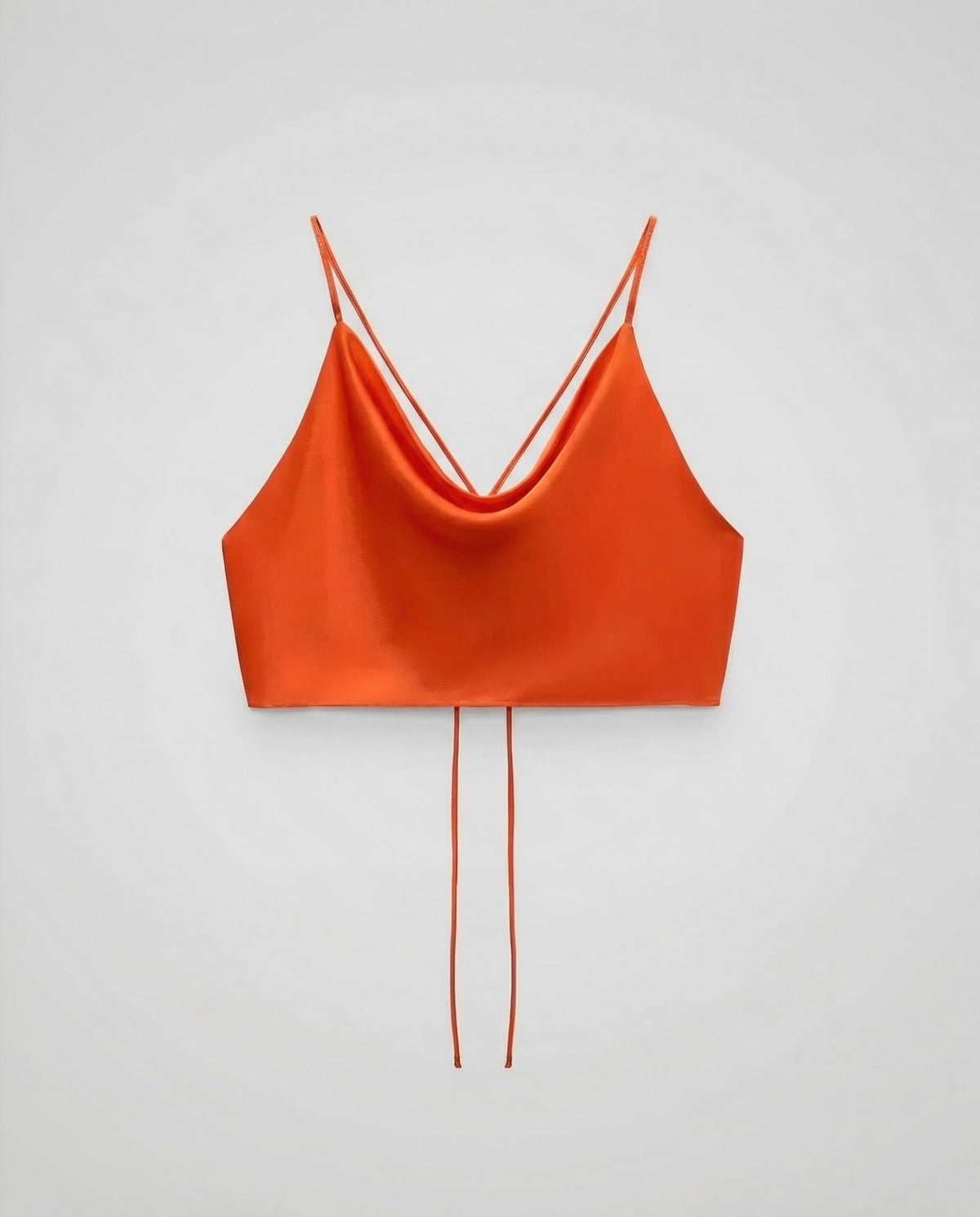 Crop Top Satin à Encolure Drapée pour Femme - Rouge