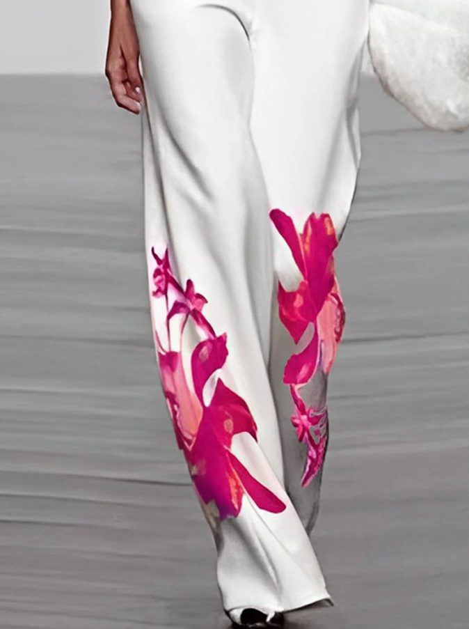 Ensemble 2 Pièces Col Montant à Fleurs pour Femme