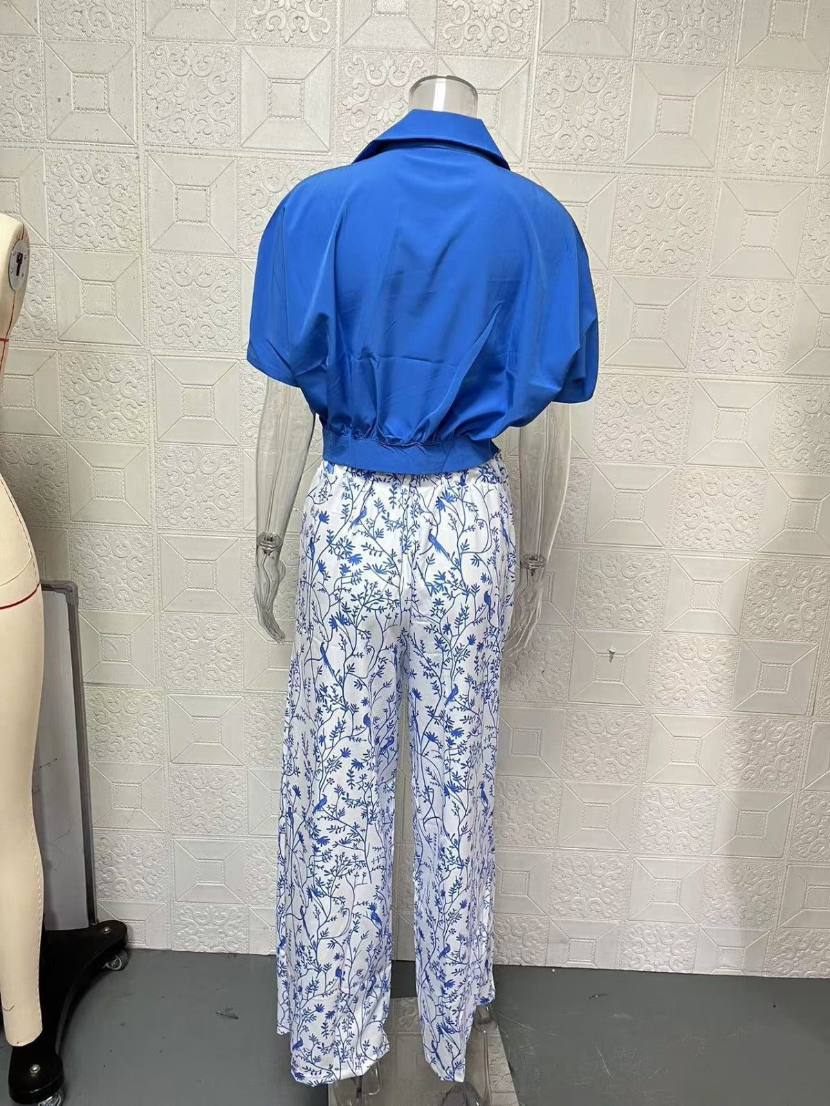 Ensemble 2 Pièces Col V Pantalon Large pour Femme - View 7