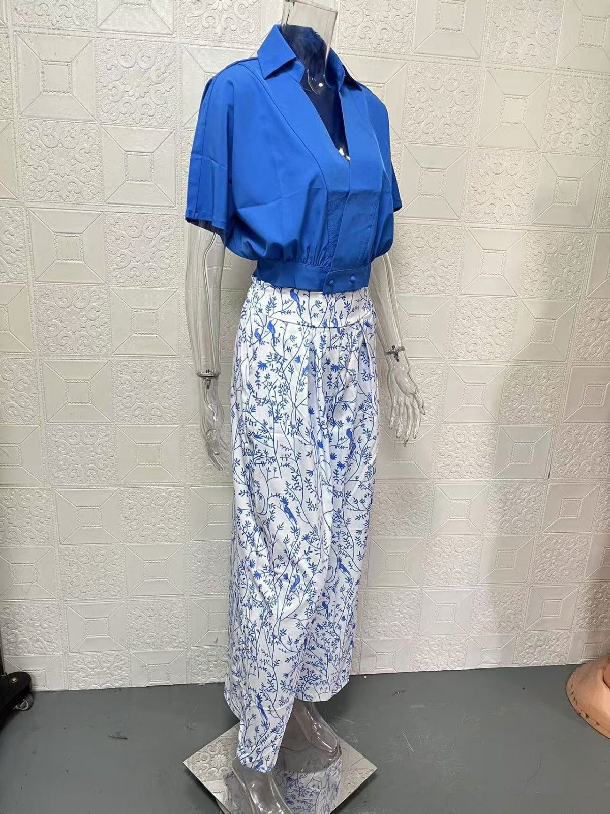 Ensemble 2 Pièces Col V Pantalon Large pour Femme - View 9