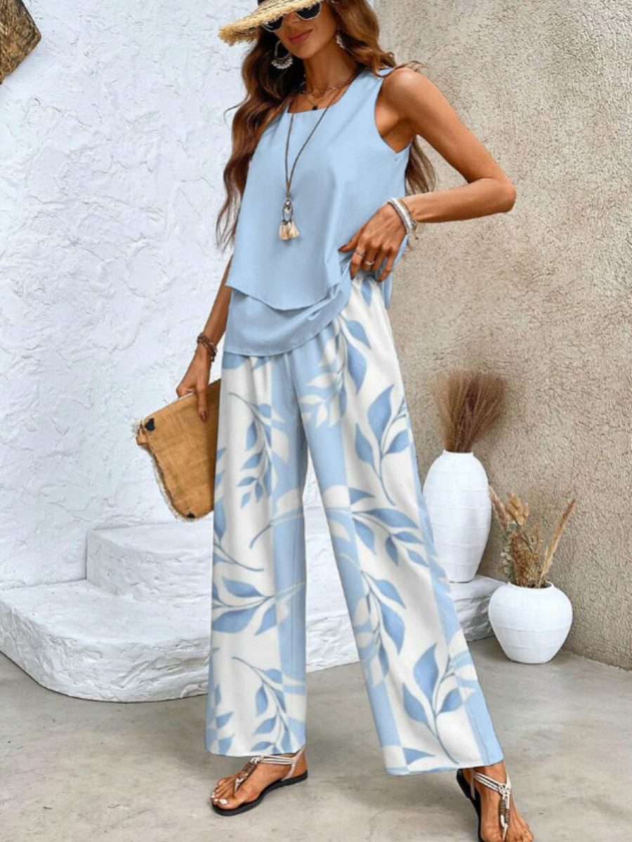 Ensemble 2 Pièces Floral avec Débardeur pour Femme