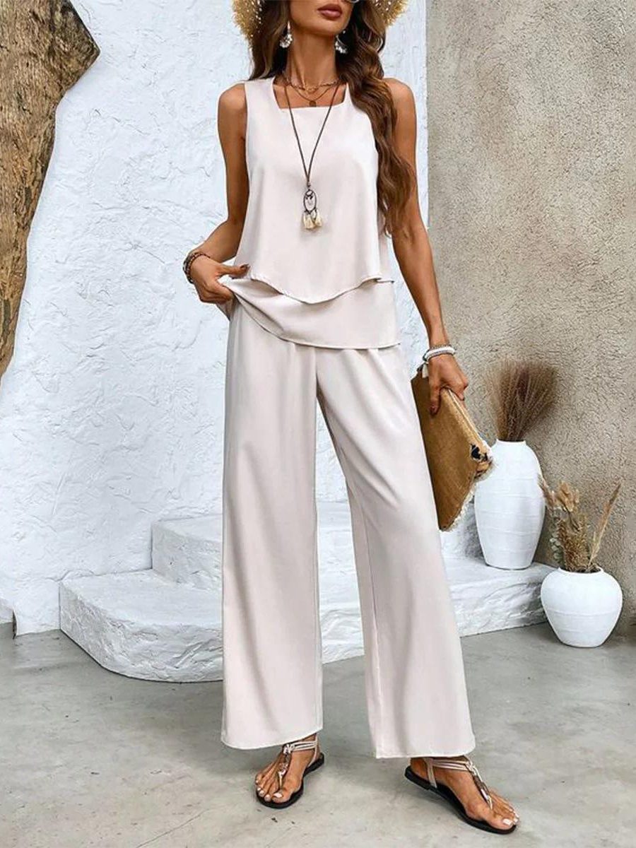 Ensemble 2 Pièces Floral avec Débardeur pour Femme - Kaki