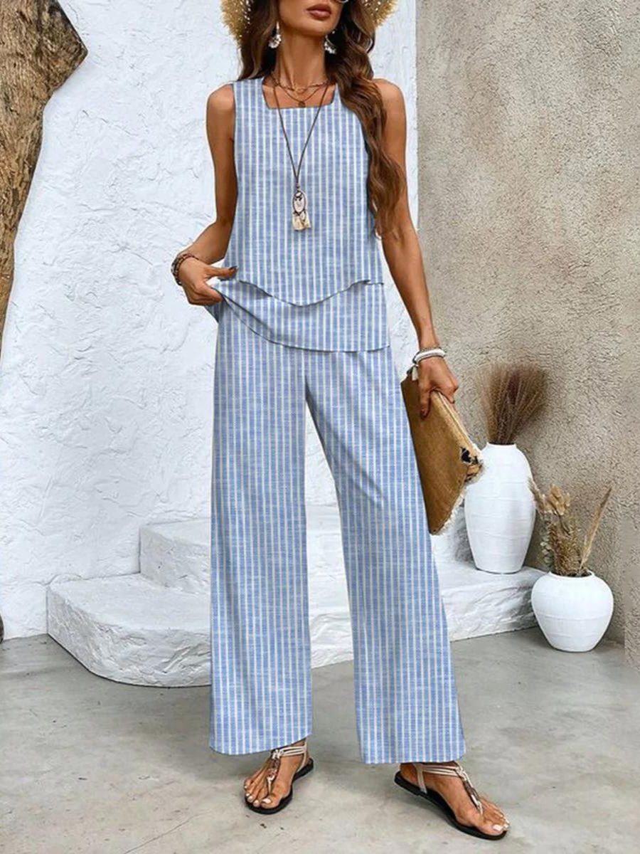Ensemble 2 Pièces Floral avec Débardeur pour Femme - Rayé