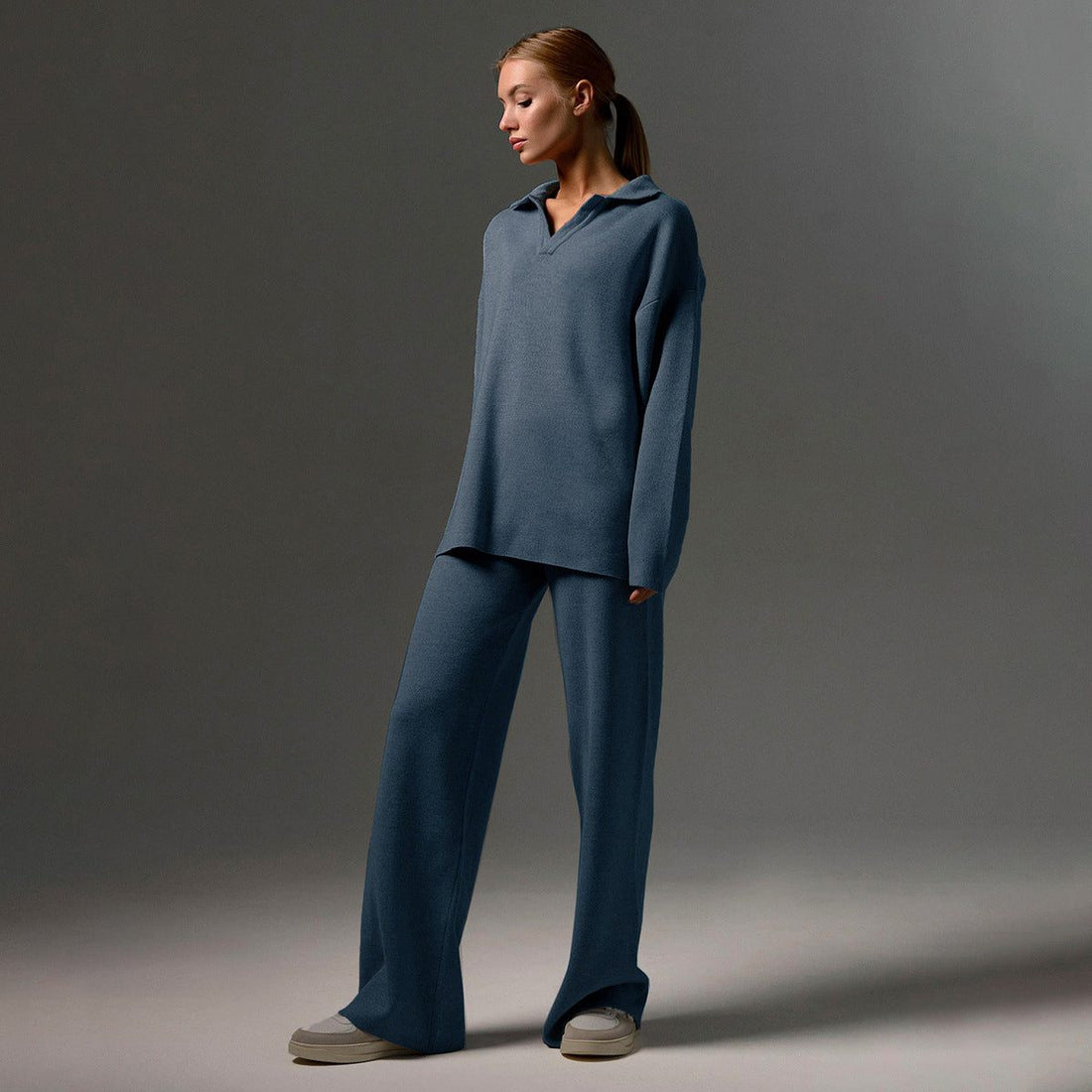 Ensemble 2 Pièces Oversize avec Polo et Pantalon Large pour Femme