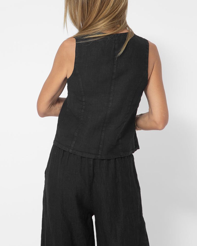 Ensemble 2 Pièces Pantalon Large en Lin avec Gilet pour Femme - View 5