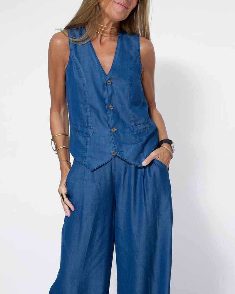 Ensemble 2 Pièces Pantalon Large en Lin avec Gilet pour Femme - View 10