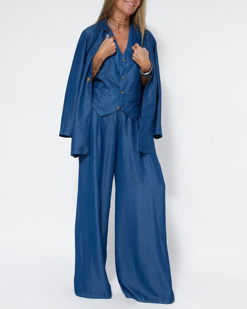 Ensemble 2 Pièces Pantalon Large en Lin avec Gilet pour Femme - View 13