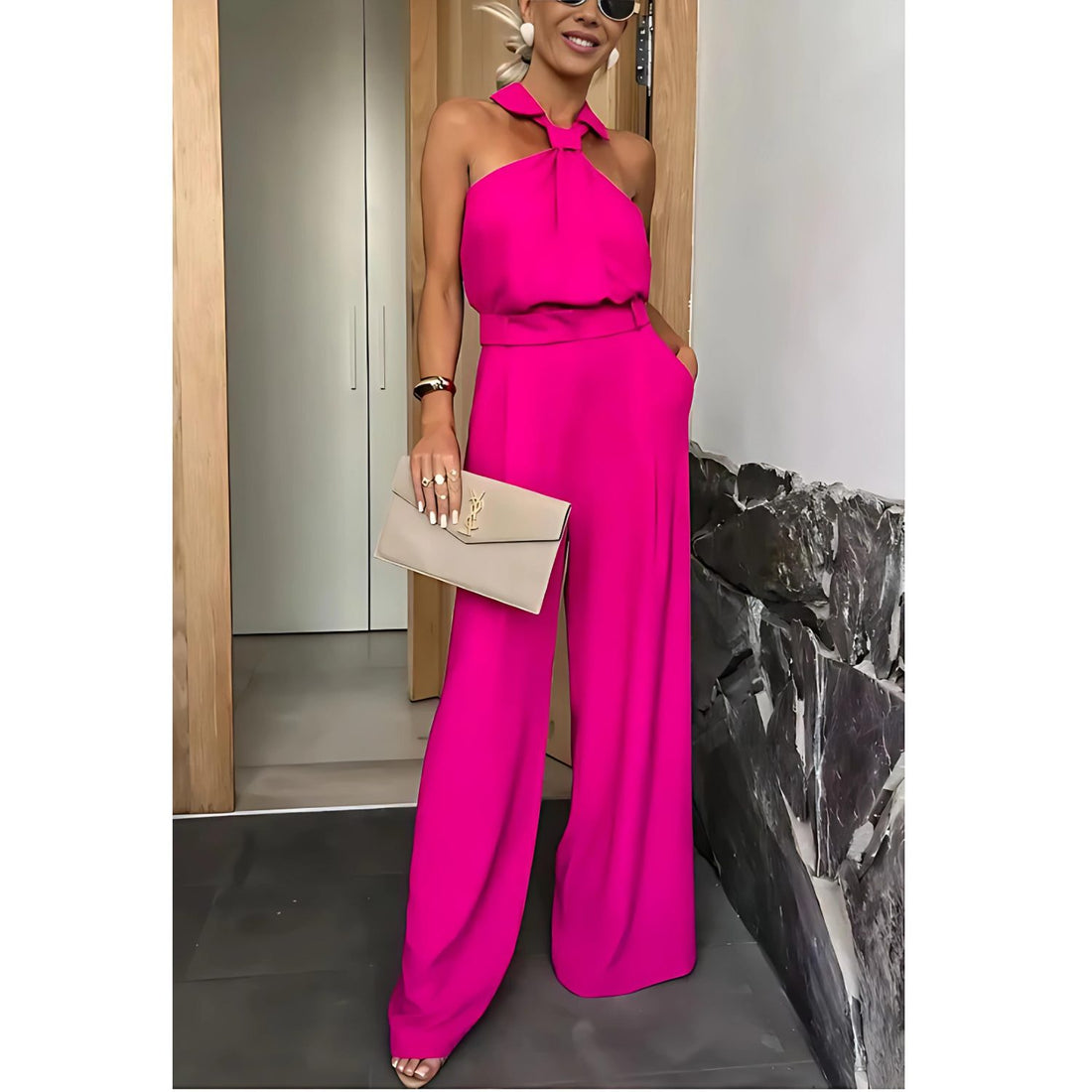 Ensemble 2 Pièces sans Manches avec Pantalon Large pour Femme